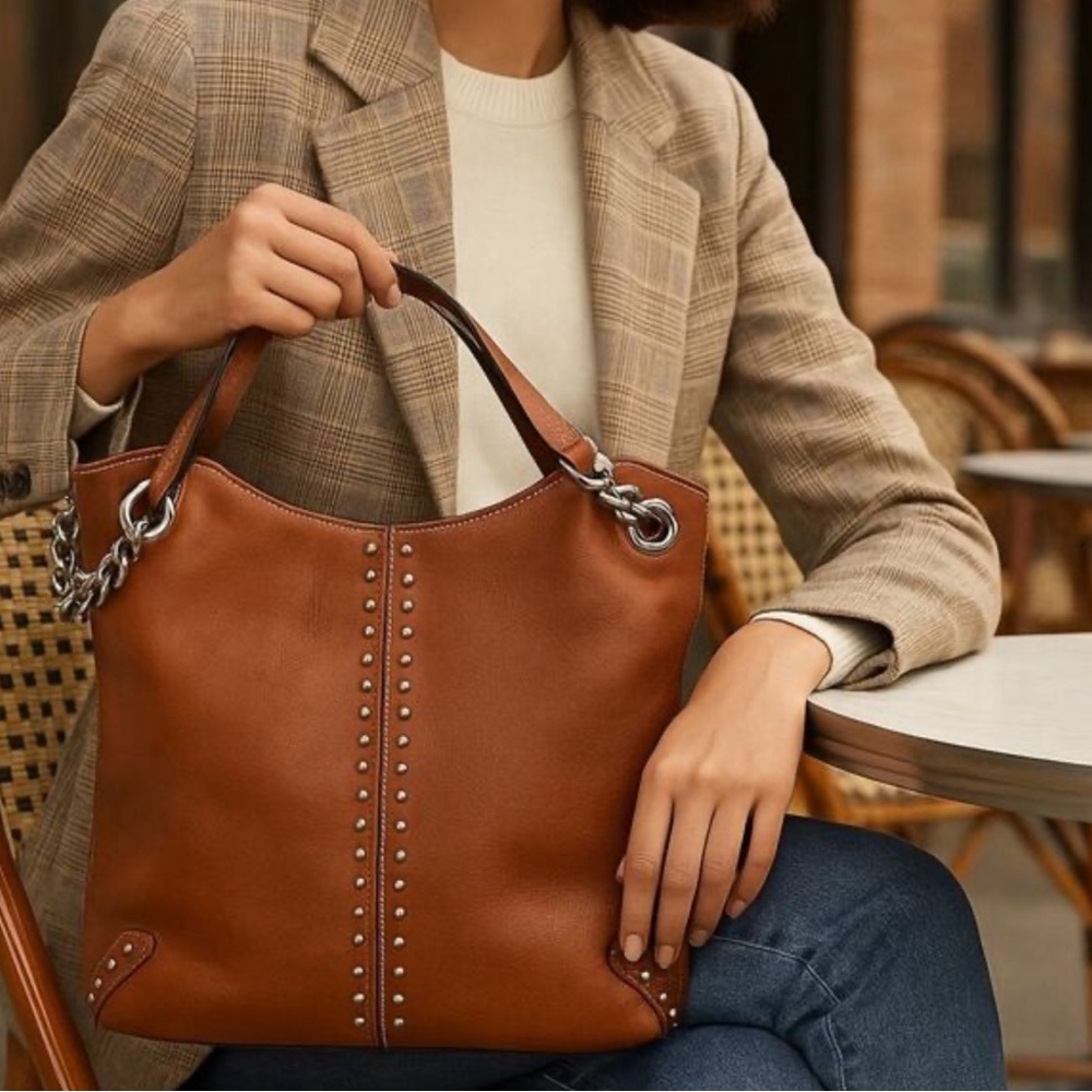 MICHAEL Michael Kors Astor Large Hobo - Cognac Glazed Leather Studded Bag